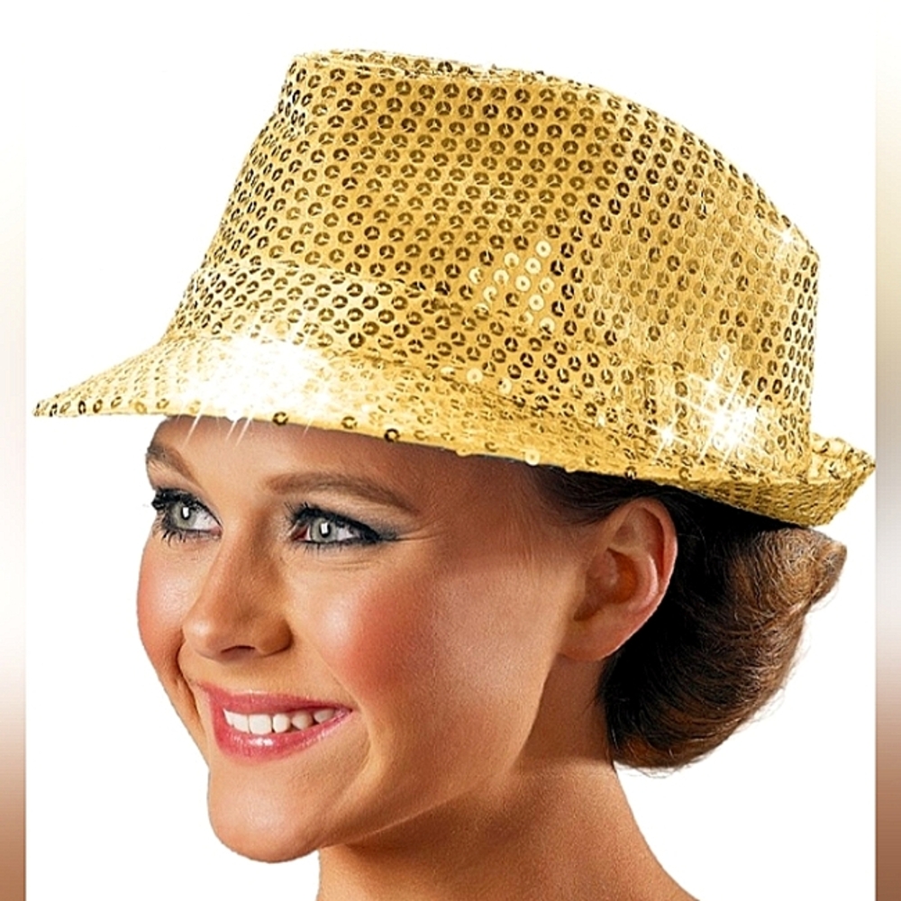 GROOVY GLAM Gold Sequin Fedora Unisex Party Hat